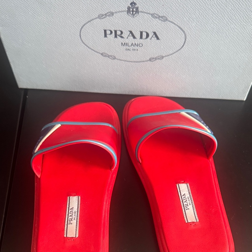 Prada Women's Red and Blue Slide Sandals